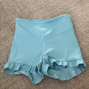 Light Blue Ruffle Hem Shorts